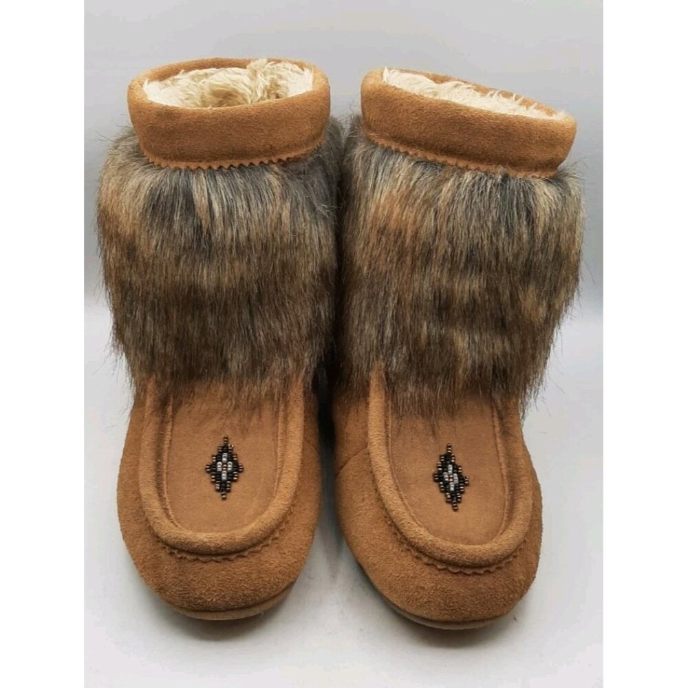 Women's Soft Treads by Luc Anthony Suede Slip On Boots Faux Fur Trim Size 10